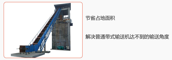 節(jié)省占地面積，解決普通帶式輸送機達不到的輸送角度。